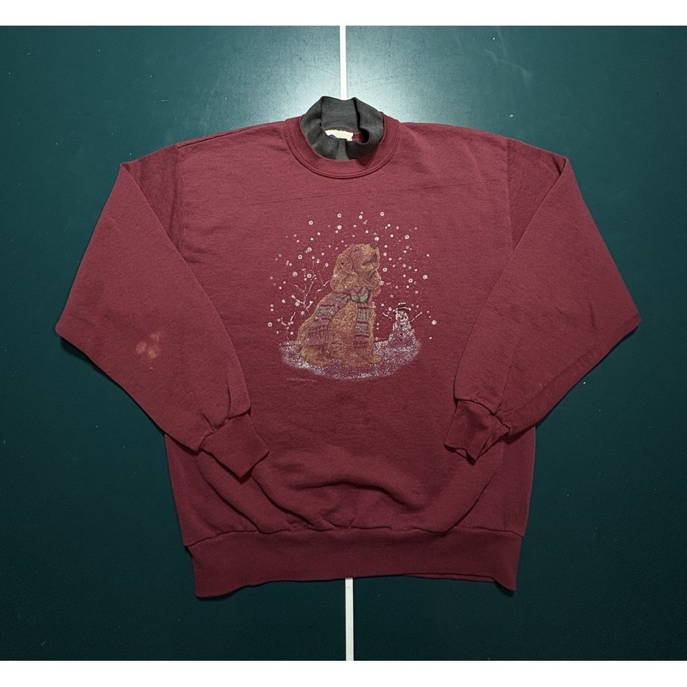 Vintage‎ 90s Cocker Spaniel Dog Crewneck Sweatshirt Women's Large Snow Faded USA